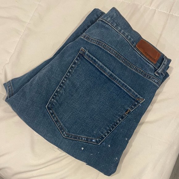 blue express mom jeans with paint splatter - Picture 5 of 5